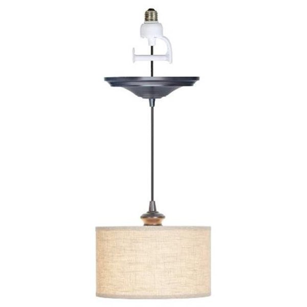 Worth Home Products Worth Home Products PBN-3729-0011 1-Light Brushed Bronze Instant Pendant Conversion Kit- Linen Fabric Shade PBN-3729-0011